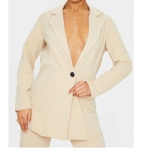EUC Pretty Little Thing Stone Oversized Blazer One Button - Size 12